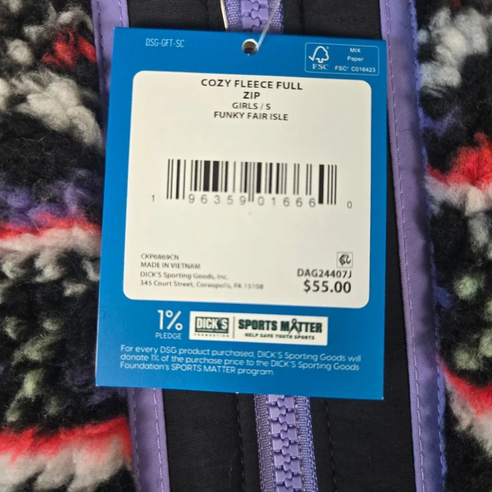 DSG Girls Cozy‎ Fleece Full Zip Jacket Small 8-9 Funky Fair Isle Youth Outerwear